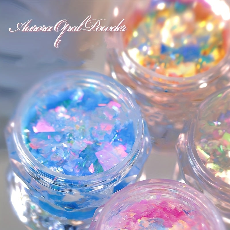 1 Box of Aurora Opal Glitter Flakes, 5 Colors Dreamy Cloud Brocade Nail Art Flakes, Shimmering Iridescent Holographic Sparkle Sequins for DIY Nail Design